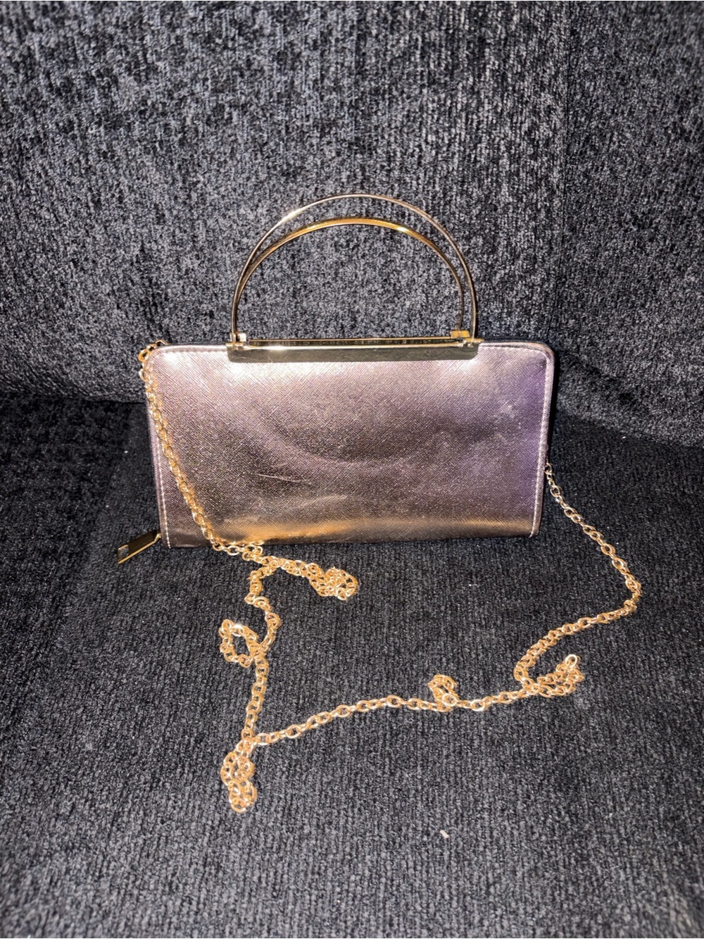 Metallic Lavender Evening Clutch with Gold Chain Handle